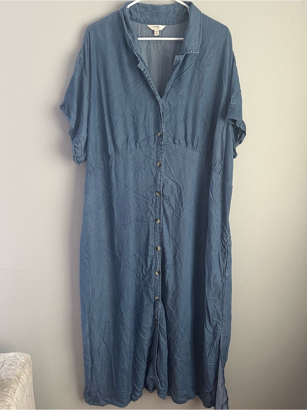 3X 24w-26w women’s midi / maxi dress denim jean short sleeve 3xl 24 26 button up